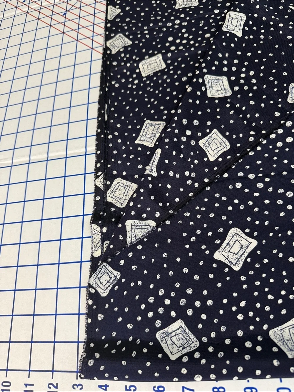 Vintage 1970s 80s Dark Navy Cream Abstract Dot Geometric Fabric 2.5 Yards x 44”
